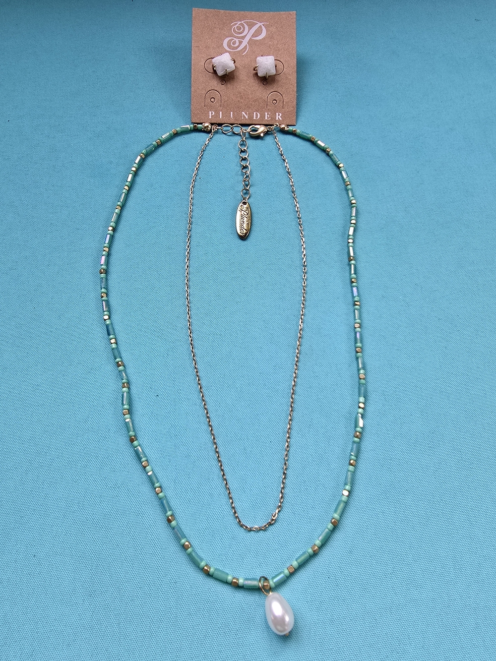 Plunder Layered Necklace & Square Earring Set